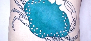 Turquoise Laser-cut Cowhide on Cotton Pillow